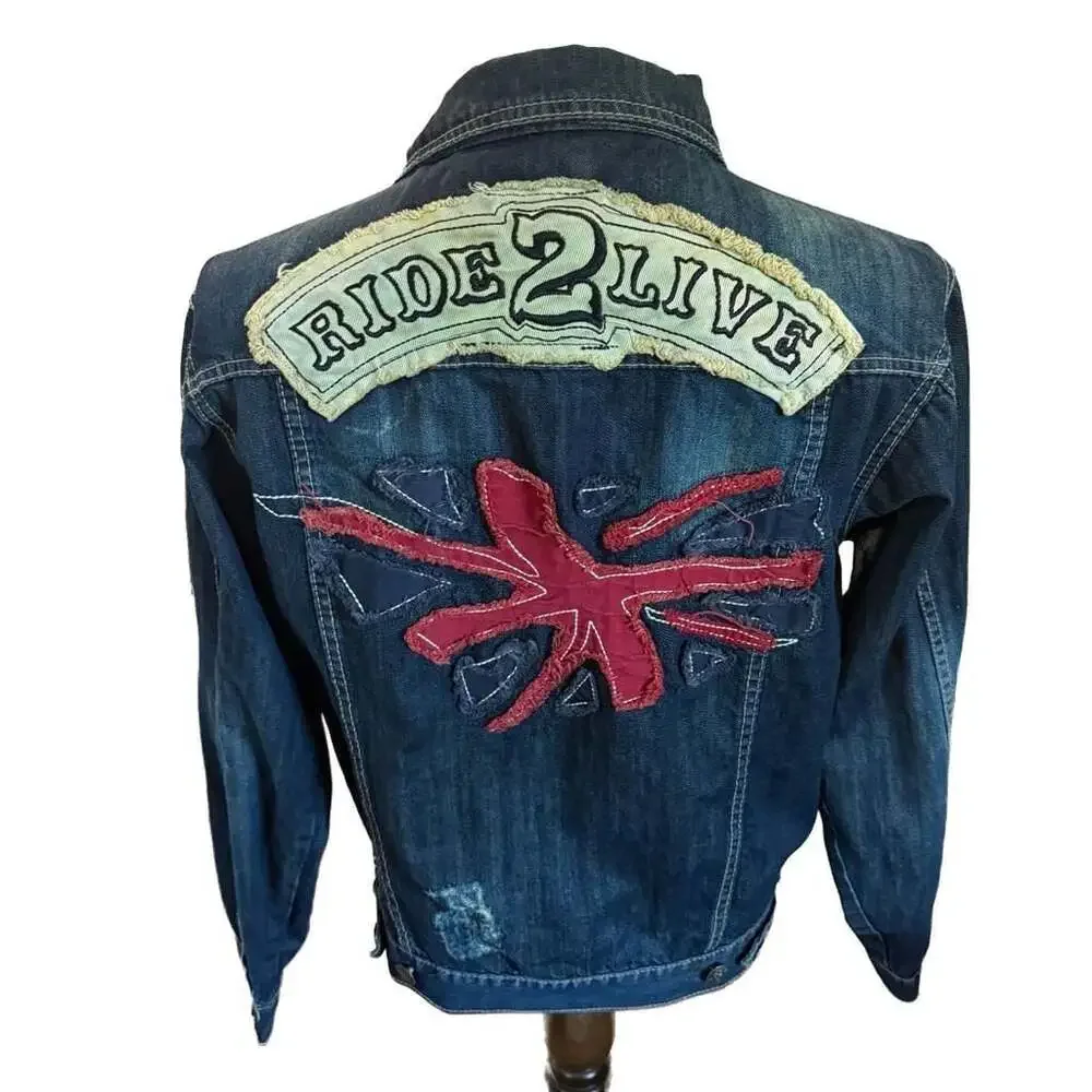 Smoke Rise Ride 2 Live Distressed Patchwork Denim Jacket - Picture 2 of 4